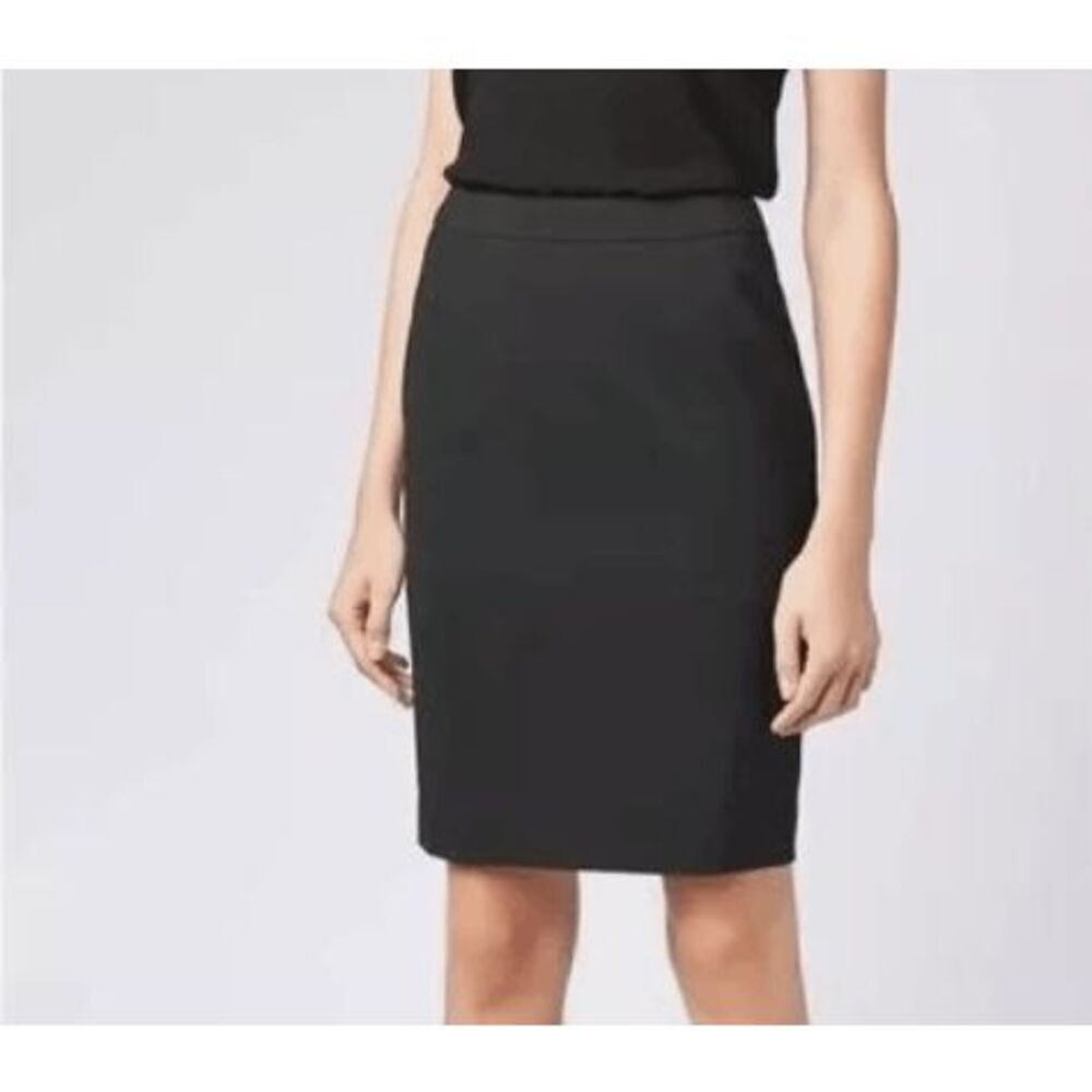 Hugo Boss Veronice Wool Pencil Skirt Charcoal Gray Back Slit Zip Closure Size 8